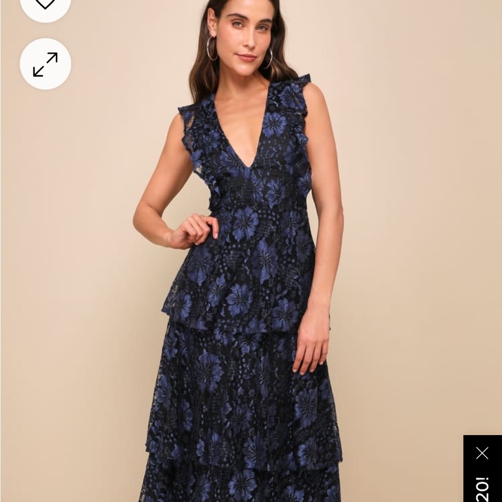 Floral V-Neck Dress - Black and Blue